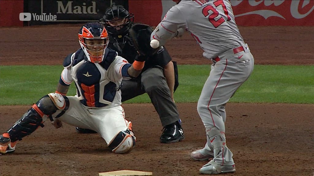 Mike Trout HBP, exits game