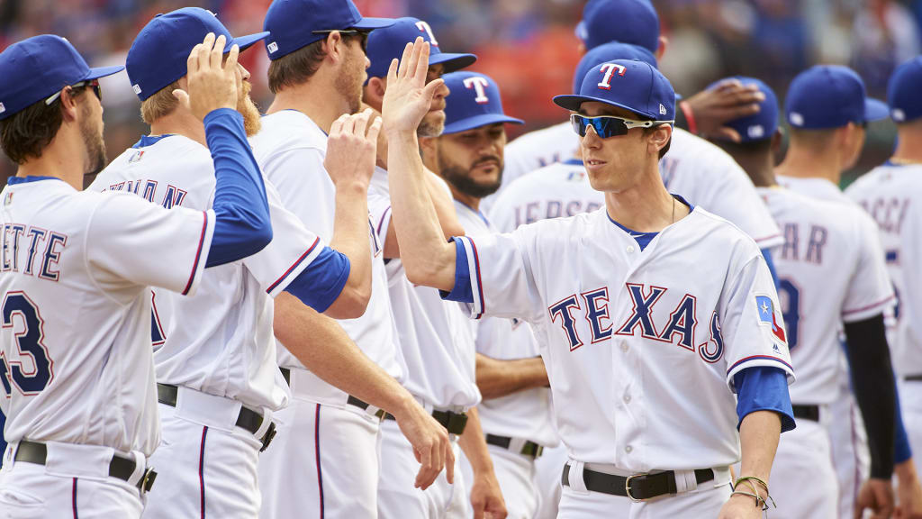 ARLINGTON, TX - MARCH 29: Tim Lincecum #44 of the Texas Rangers is announced before playing against the Houston Astros at Globe Life Park on Thursday, March 29, 2018 in Arlington, Texas. (Photo by Cooper Neill/MLB Photos via Getty Images) 
