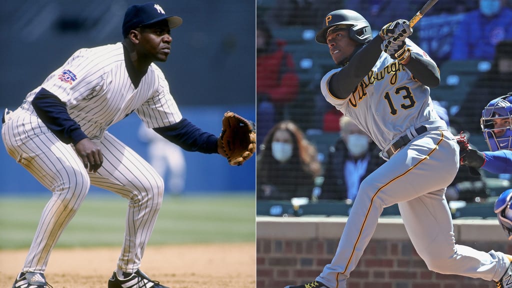 His dad, Charlie [left] caught the out that secured the 1996 Yankees’ World Series title. But Ke’Bryan Hayes [right] is determined to stand on his own. A September call-up last year, Hayes earned Rookie of the Year votes by batting .376 with a 1.124 OPS for the Pirates. (Getty Images)