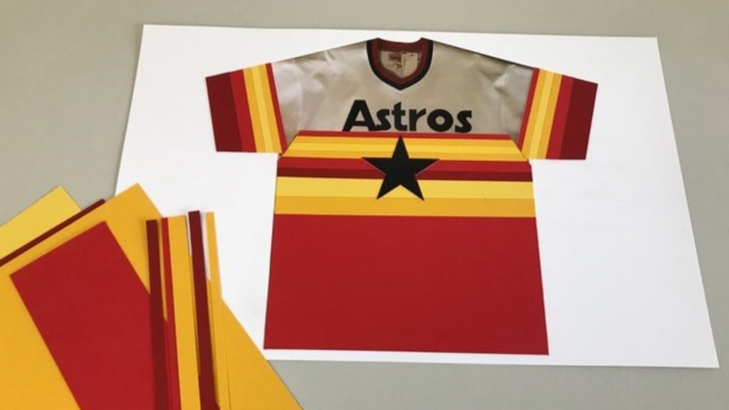 Amuny's original Astros design laid out with strips of paper. (Courtesy Jack Amuny)