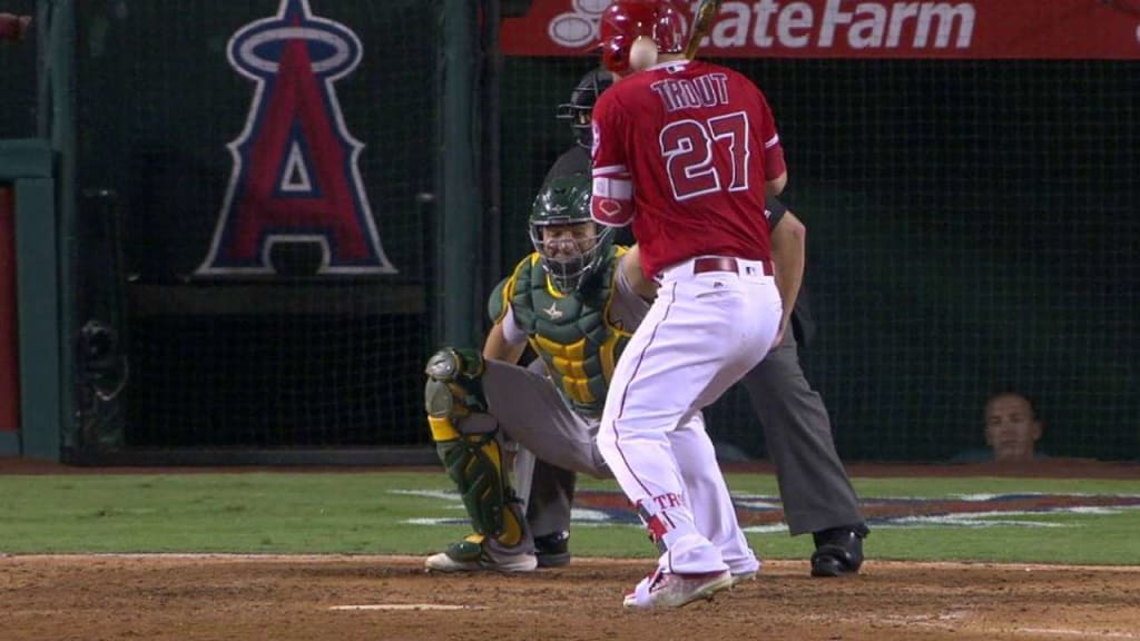 Angels' Trout plunked in win over Texas, X-rays negative