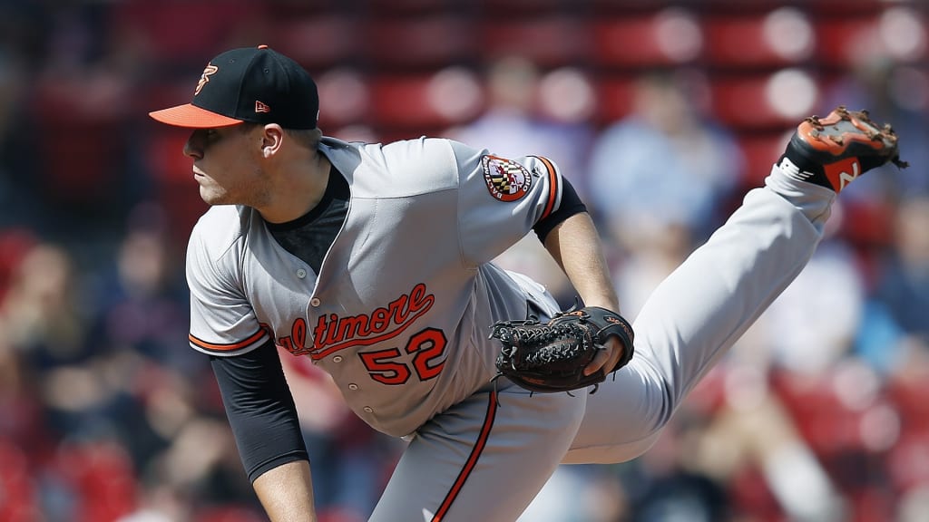 Baltimore Orioles' Ryan Meisinger pitches during the first inning in the first baseball game of a doubleheader against the Boston Red Sox in Boston, Wednesday, Sept. 26, 2018. (AP Photo/Michael Dwyer)