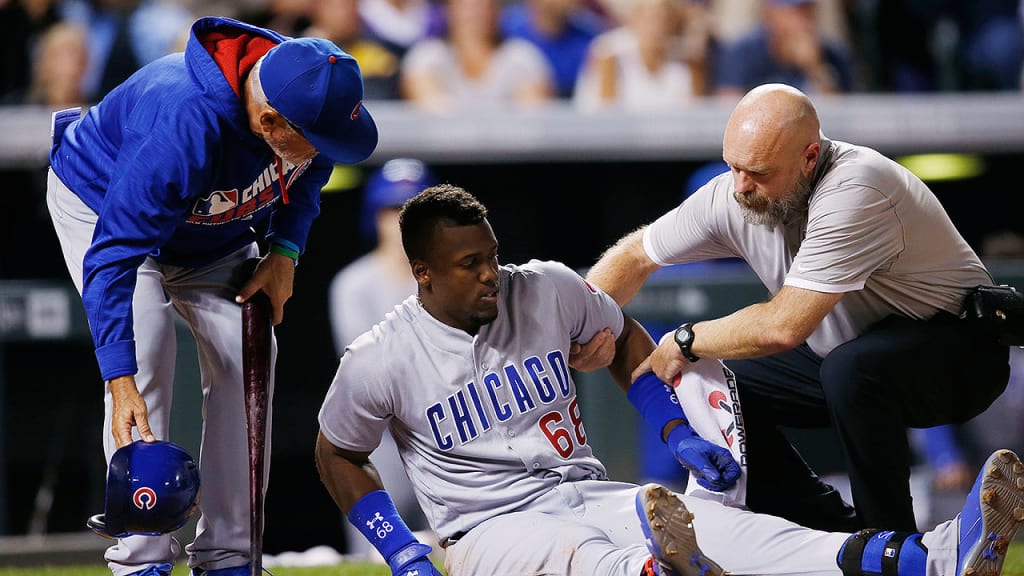 Jorge Soler fouled a ball off his knee in Saturday's game. (AP)