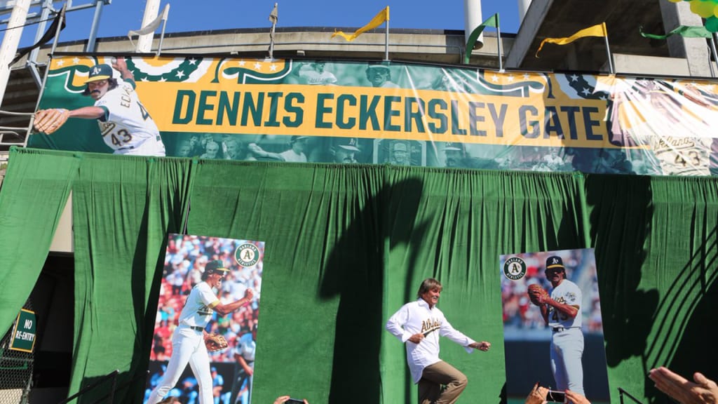 Hall of Fame pitcher (and longtime Athletic) Dennis Eckersley was celebrated on his bobblehead day. (A's)