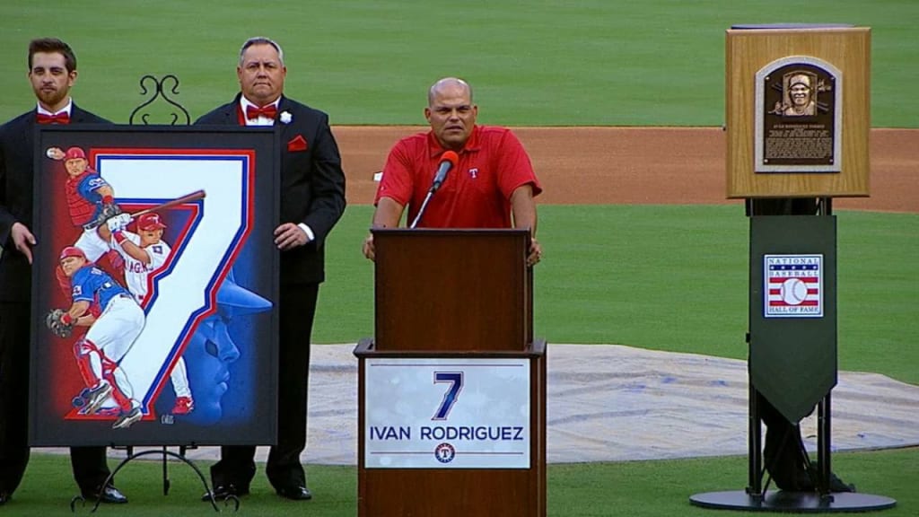 The Texas Rangers retire Ivan Pudge Rodriguez' No. 7 jersey - ESPN