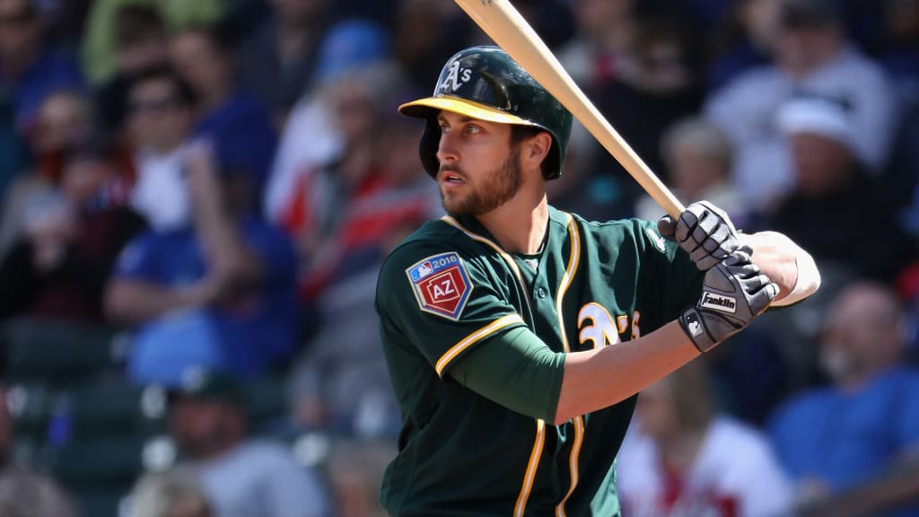 MESA, AZ - FEBRUARY 28: Dustin Fowler #11 of the Oakland Athletics bats against the Chicago Cubs during the second inning of the spring training game at Sloan Park on February 28, 2018 in Mesa, Arizona. (Photo by Christian Petersen/Getty Images)