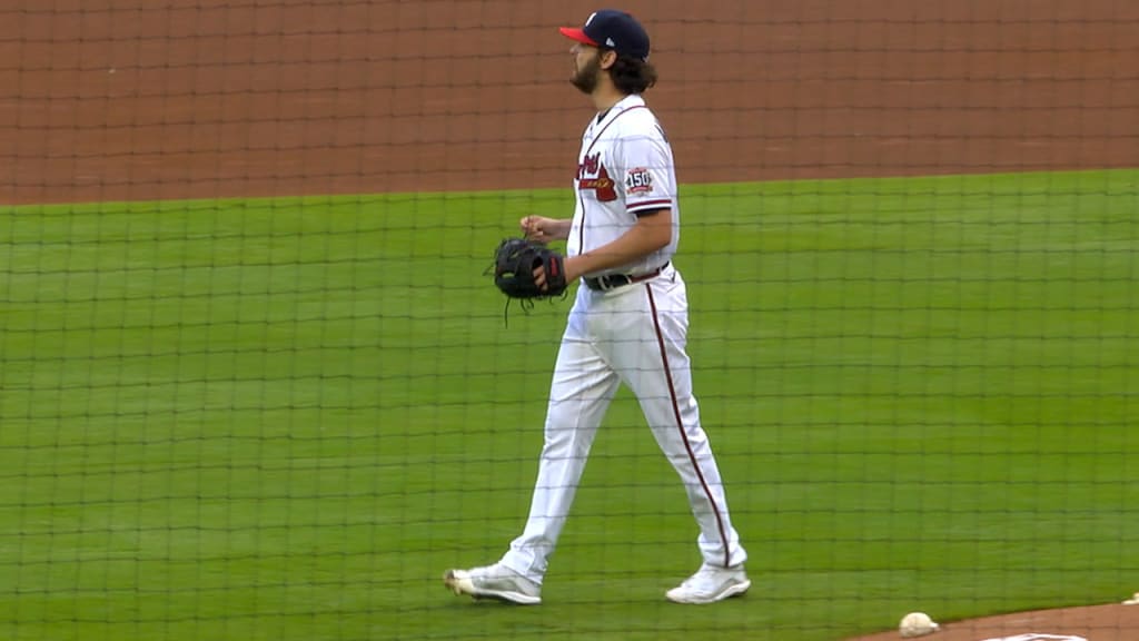 April 29, 2021: Atlanta Braves outfielder Ronald Acuna Jr. runs to first  base after hitting a single during the seventh inning of a MLB game against  the Chicago Cubs at Truist Park