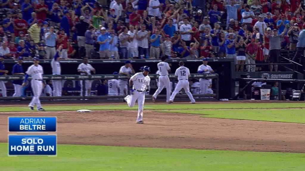 Adrian Beltre hits a long home run on one knee 