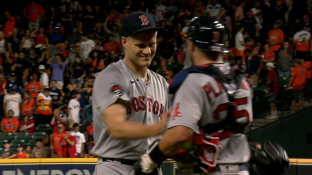 Boston Red Sox third baseman Rafael Devers celebrates his solo HR