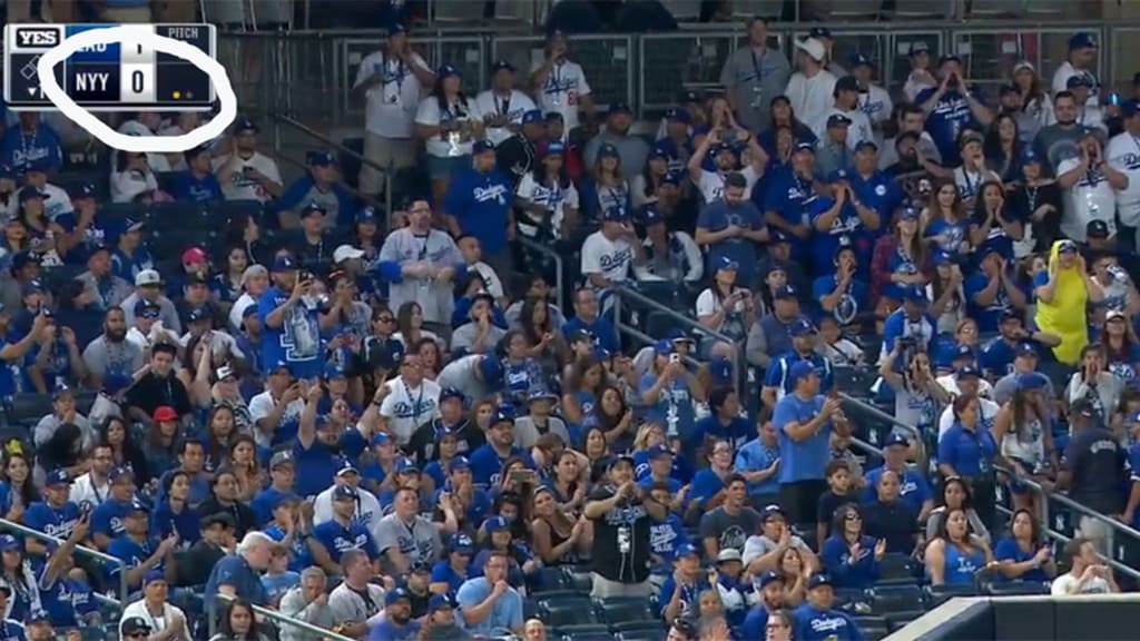 LAD@NYY: Dodgers fans do roll call in Yankee Stadium 