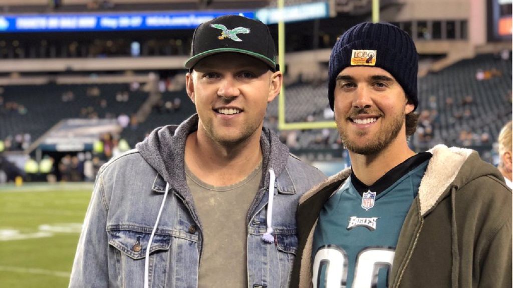 Rhys Hoskins and Aaron Nola met up with Mike Trout at the Eagles