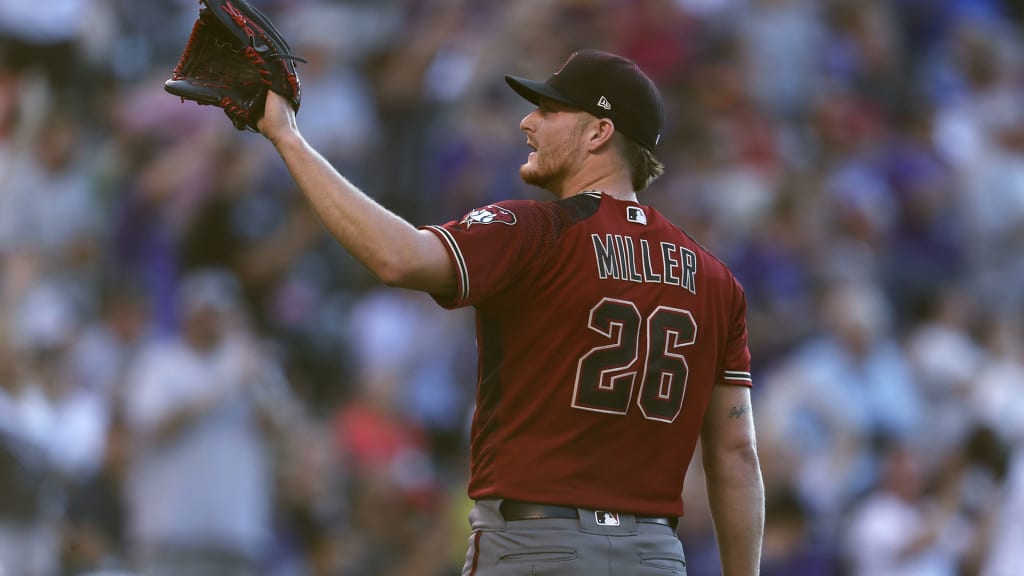 Arizona Diamondbacks starting pitcher Shelby Miller waits for a new ball after giving up a three-run home run to Colorado Rockies' Ian Desmond during the first inning of a baseball game Wednesday, July 11, 2018, in Denver. (AP Photo/David Zalubowski)
