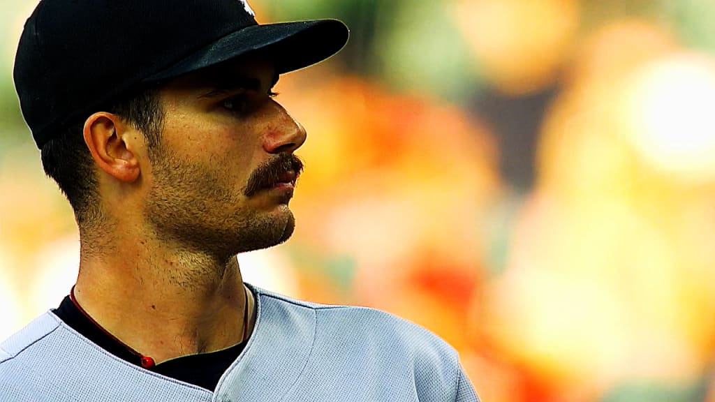 Two young Chicago White Sox baseball fans wear mustaches on Dylan