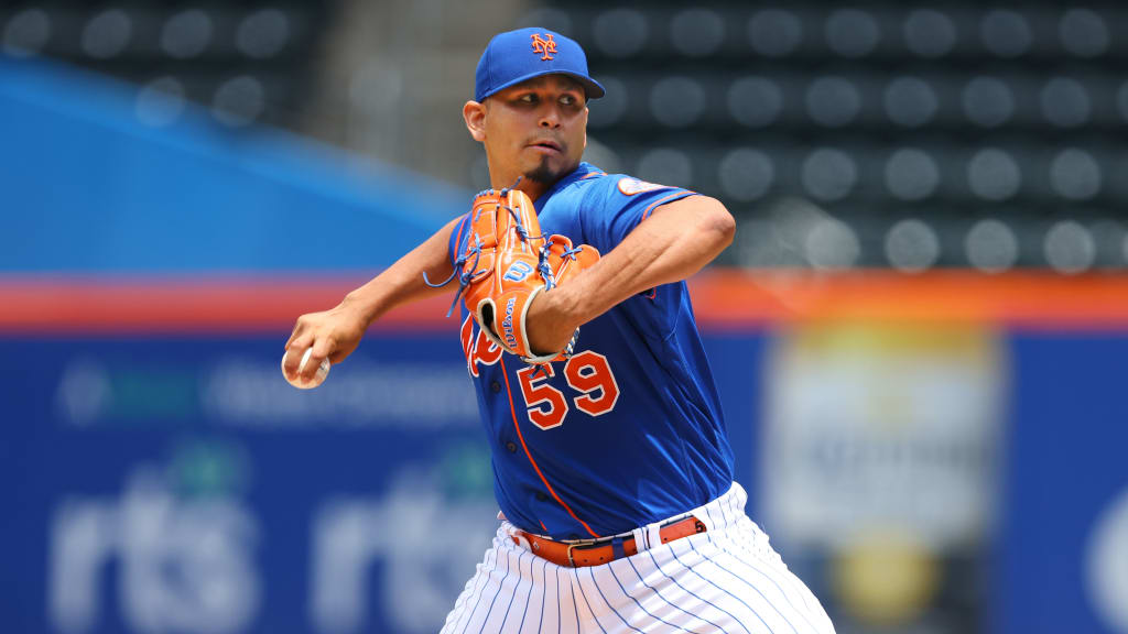 Carlos Carrasco throws batting practice at Citi Field