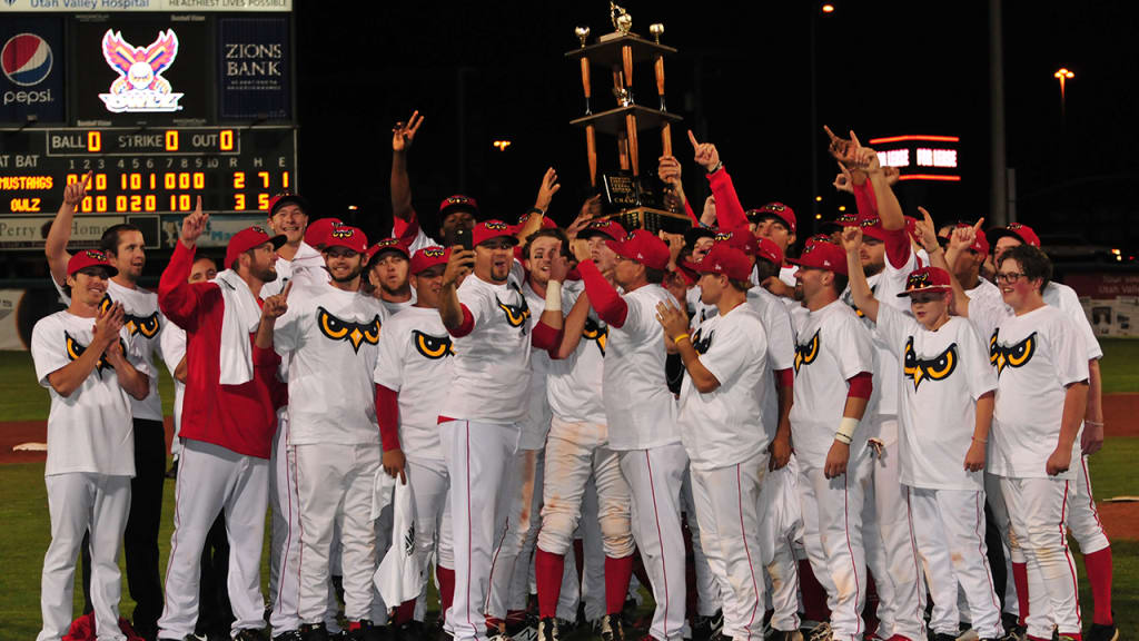 The Orem Owlz celebrate after winning the Pioneer League championship (Brian Philbrick/Orem Owlz).