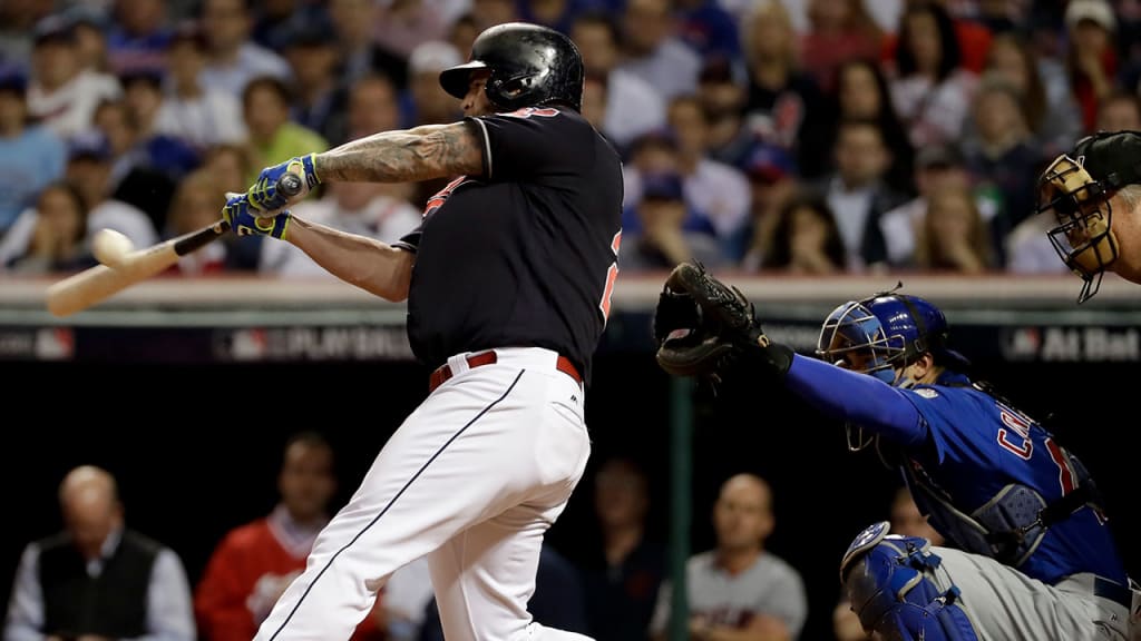 Mike Napoli picked up his first RBI of the World Series with a single. (AP)