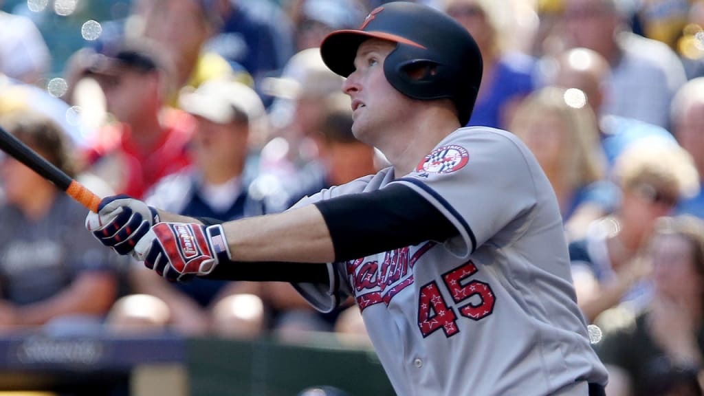 Mark Trumbo singled in the fifth inning and then played an inning defensively in right field before being taken out in the sixth. (Getty)