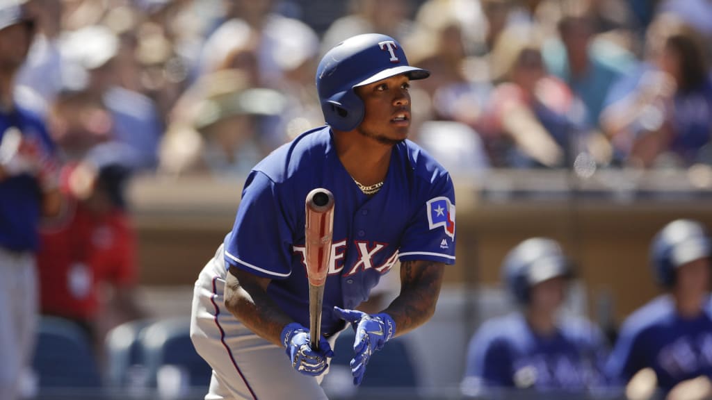 Texas Rangers' Willie Calhoun bats during the fifth inning of a baseball game against the San Diego Padres Sunday, Sept. 16, 2018, in San Diego. (AP Photo/Gregory Bull)