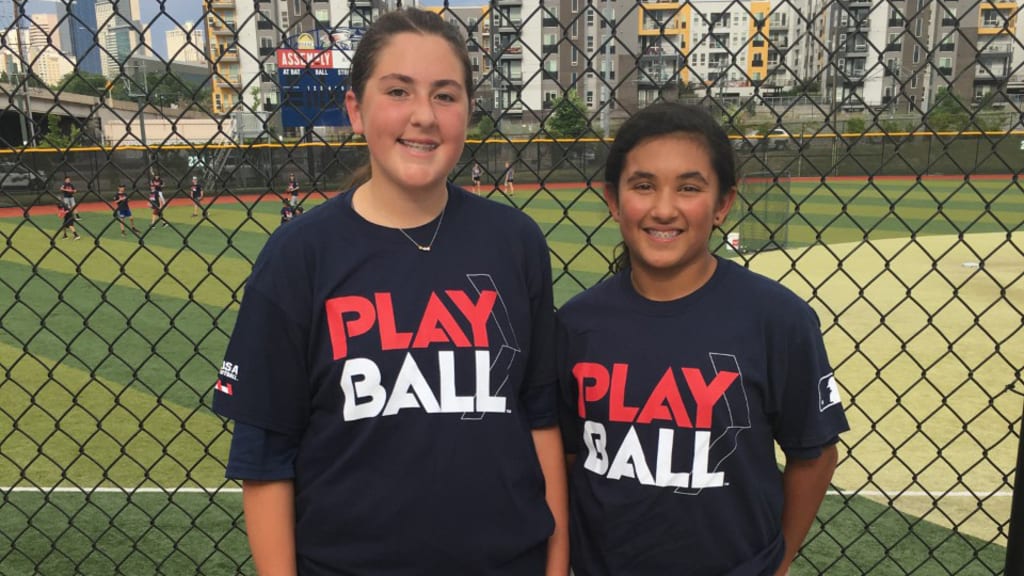 Teammates and Pitch, Hit and Run competitors Lily Miller and Rozlynn Muguerza.