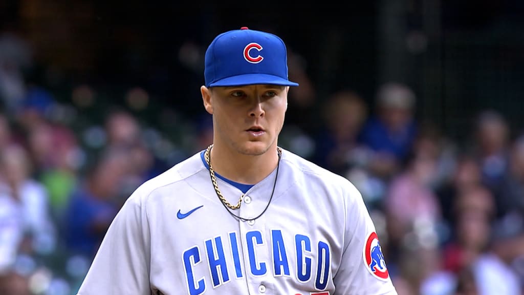 Justin Steele of the Chicago Cubs celebrates against the Milwaukee