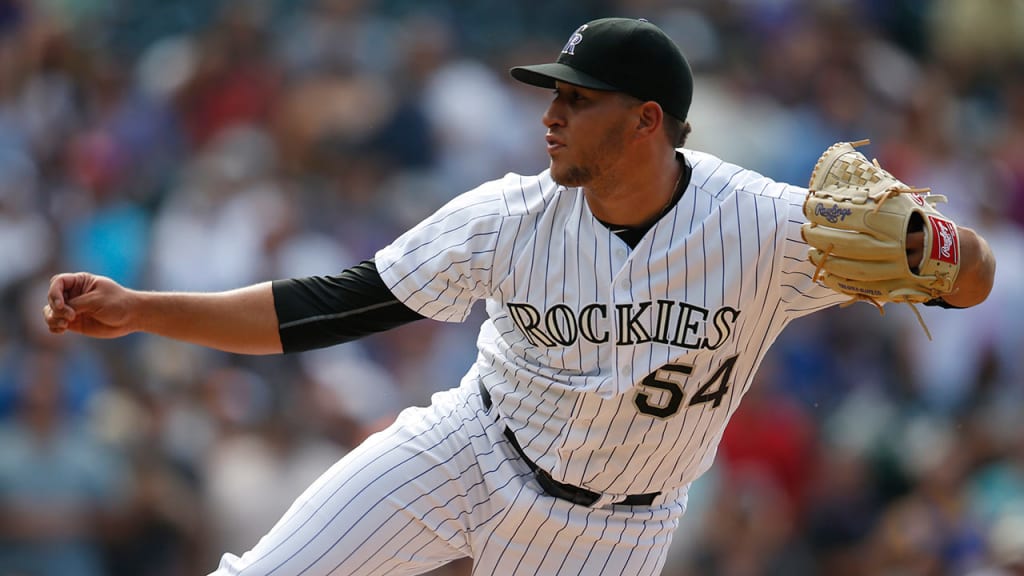 Carlos Estevez recorded his first Major League save on Saturday vs. the Padres. (AP)