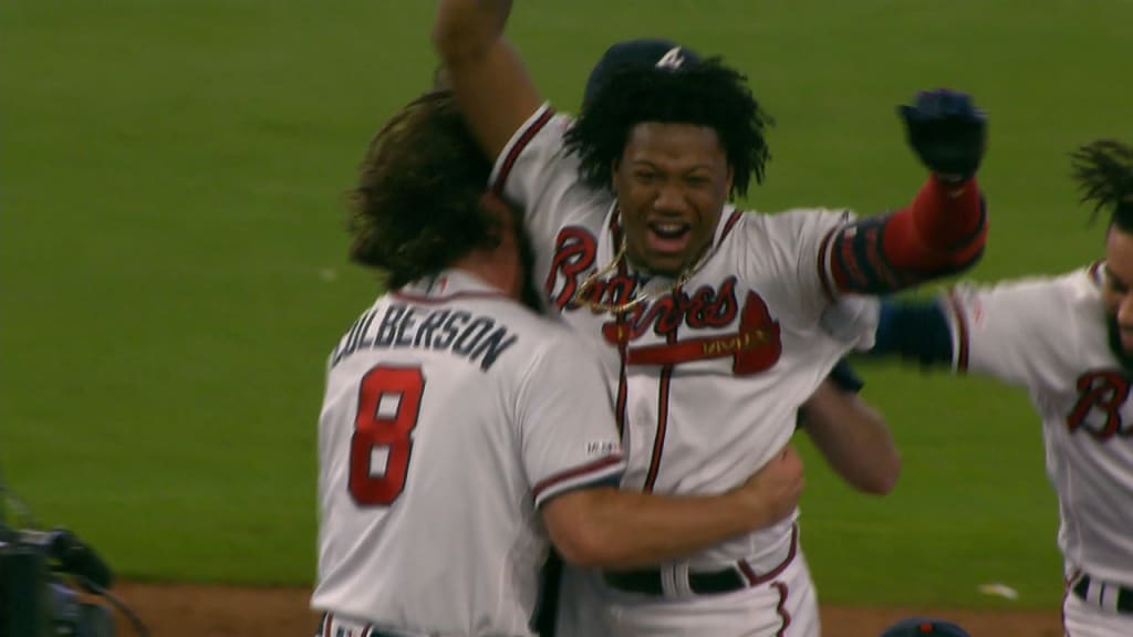 Atlanta Braves outfielder Ronald Acuña Jr. after hitting a leadoff home run  against the Miami Marlins. 2020 NLDS game 1 : r/SportsPorn