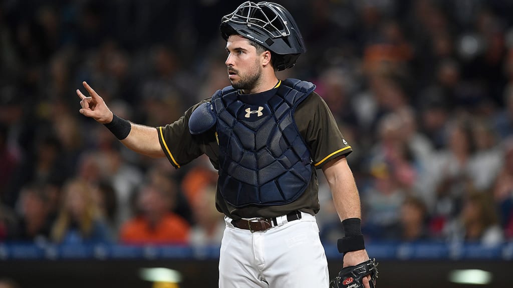There is no question Austin Hedges can handle pitchers and throw out runners. (Padres)
