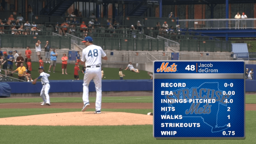 Rehabbing Jacob deGrom fans six