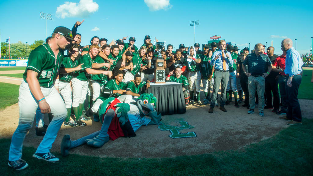 The Great Lakes Loons celebrate after winning the Midwest League title (Amanda Ray Photography).