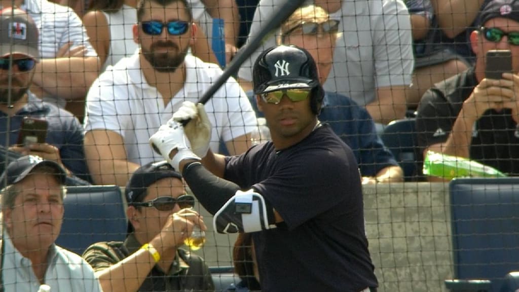 How did Russell Wilson's at-bat compare to other Yankees Spring Training  celebs?