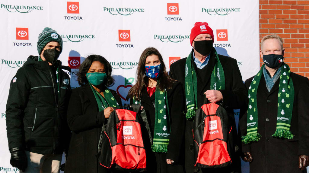 Executives from the Phillies, Eagles and 76ers take part in a press event announcing the new Lil’ Abundance initiative, spearheaded by Toyota and Philabundance, aimed to help alleviate childhood hunger in Philadelphia.