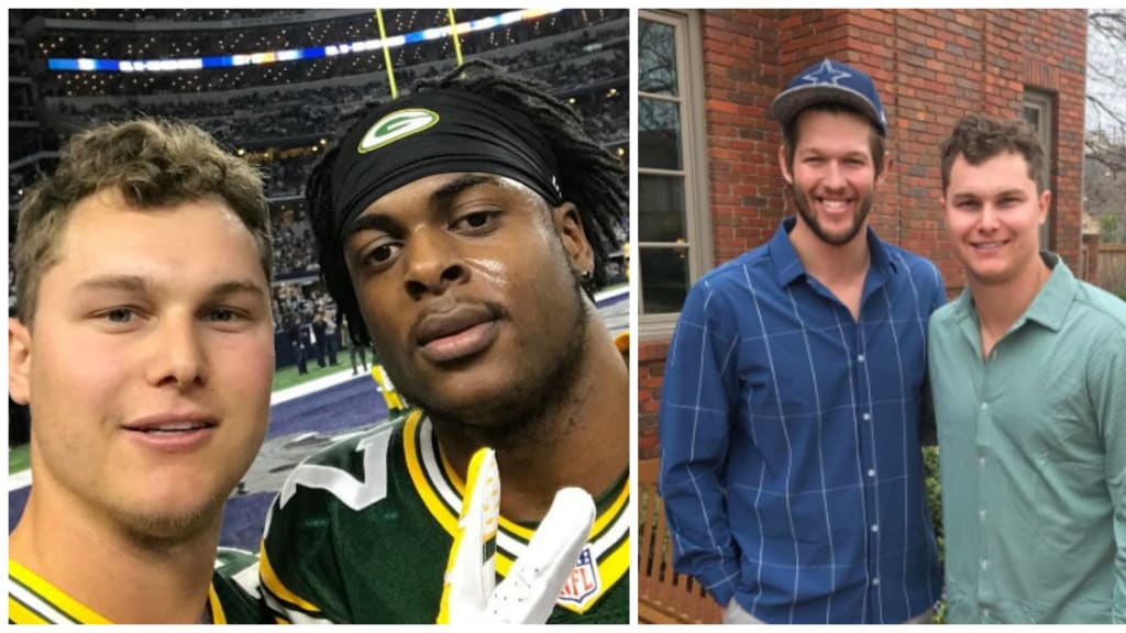 Joc Pederson and Clayton Kershaw take opposite sides for the  Packers-Cowboys game