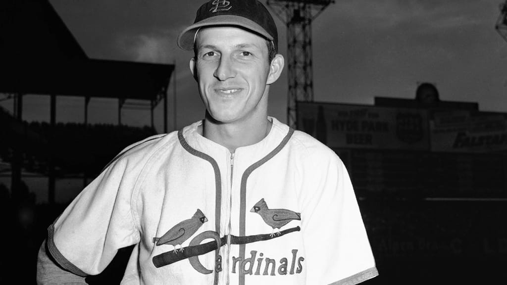 Stan Musial wears his Cardinals uniform featuring the 'birds on the bat' logo in 1946. (AP)