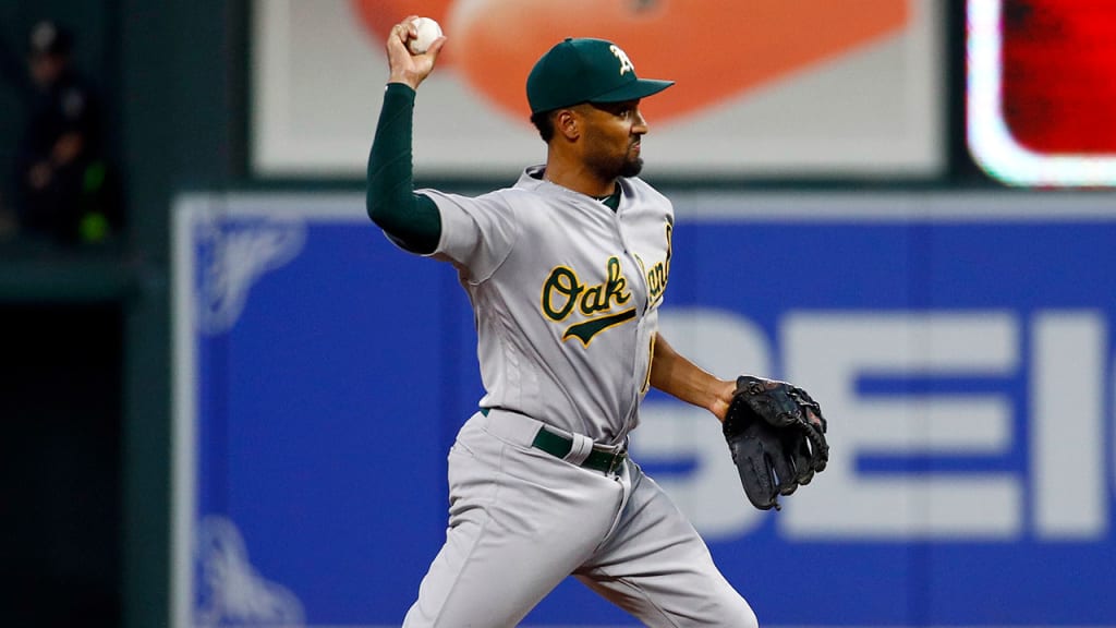 Marcus Semien played six innings at shortstop Monday before being replaced. (AP/Patrick Semansky)