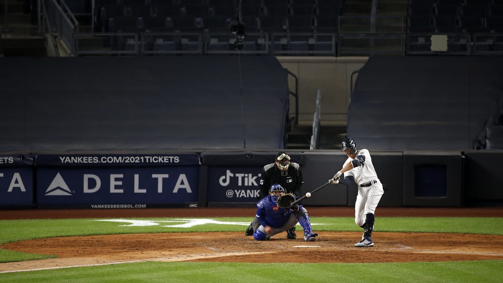 Hopefully, the sight of ballplayers competing in empty stadiums will soon be a relic of the past. Stanton is eager to get back to playing in front of fans — even the most demanding among them — and hopes never again to celebrate a home run to a soundtrack of artificial noise. (Credit New York Yankees)