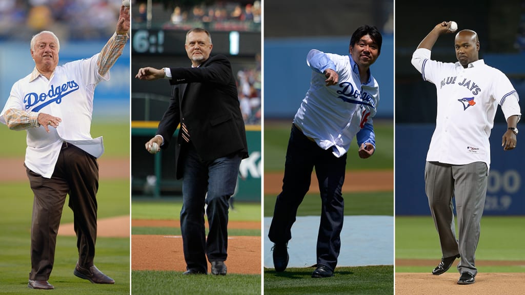 Tommy Lasorda (left), Bert Blyleven, Hideo Nomo and Carlos Delgado will throw out first pitches. (AP)