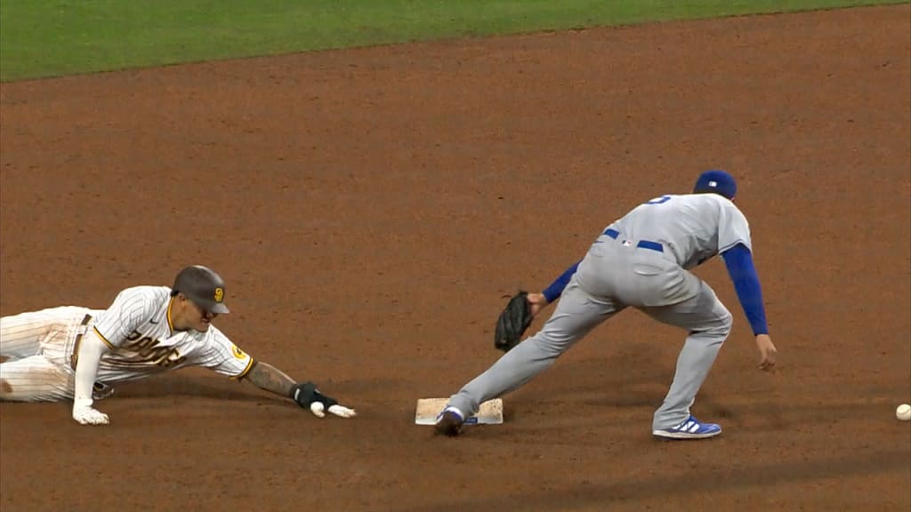 Los Angeles Dodgers Juan Pierre, right, steals second base as the