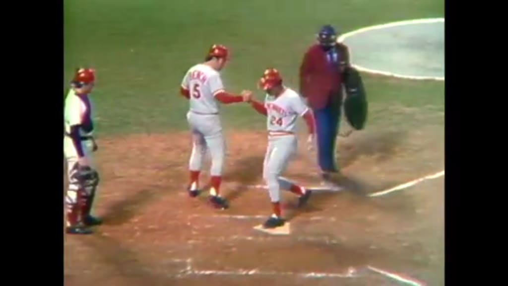 Current and former Cincinnati Reds players from left, Tony Perez