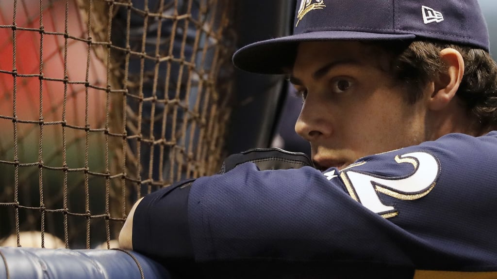 Milwaukee Brewers' Christian Yelich takes batting practice before Game 6 of the National League Championship Series baseball game against the Los Angeles Dodgers Friday, Oct. 19, 2018, in Milwaukee. (AP Photo/Jeff Roberson)