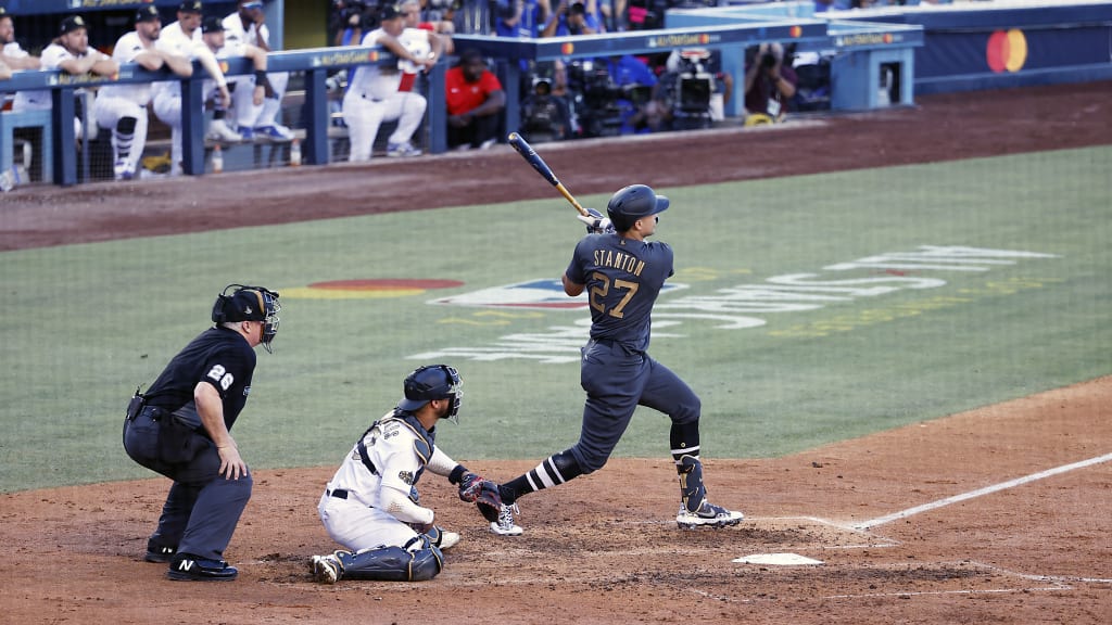 Manning the left-field grass in Dodger Stadium, Stanton found himself within shouting distance of the seats from which he would watch Dodgers games with his father. Later in the evening, he’d visit those stands in an entirely different way. “I can’t really explain how special this is,” said the All-Star Game MVP after his memorable home run. “It’s hard to put into words that this is reality right now. I’m still soaking it in.” (Photo credit: New York Yankees)
