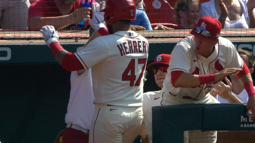 Cardinals pitcher Miles Mikolas swings a big bat in Brewers' home