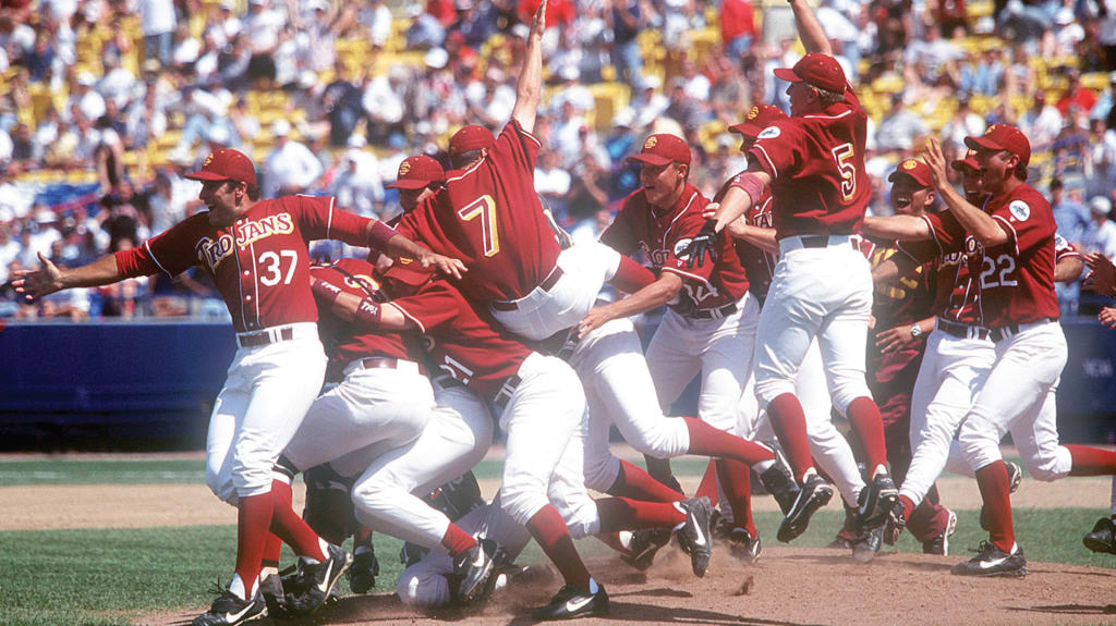 USCs 21-14 victory over Arizona State in the 1998 College World Series marked a turning point in the evolution of metal bats. Dave Keilitz, former executive director of the American Baseball Coaches Association, said at that point his organization proposed to the NCAA that metal bats be reconfigured to play more like wood bats. (Photo courtesy of USC Athletics.)