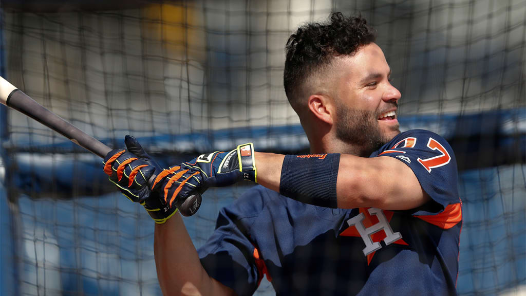 Astros second baseman Jose Altuve takes batting practice before a spring game on March 29, 2017, in West Palm Beach, Fla.