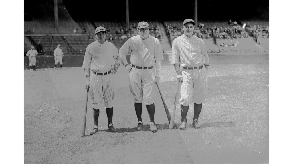Left to right: Tony Lazzeri, Babe Ruth, Lou Gehrig, 1927