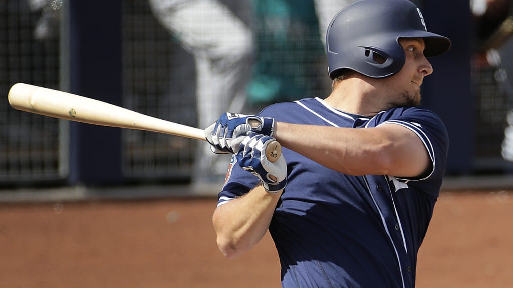 Alex Dickerson was riding a 13-game hitting streak in Triple-A before being called up Monday. (AP Photo/Charlie Riedel)