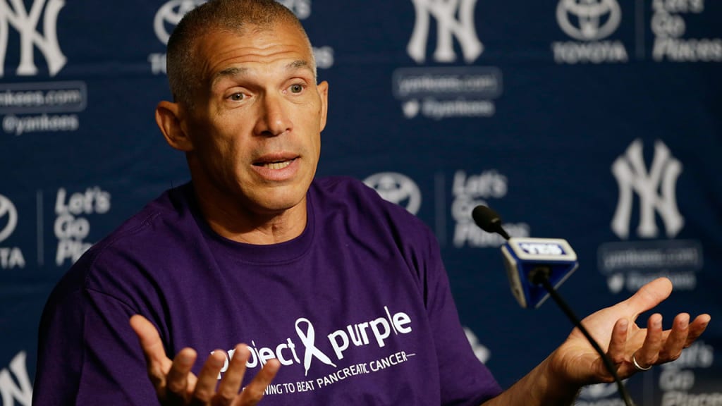 Joe Girardi wears the T-shirt sponsoring a particular charity into his daily pregame media conference.