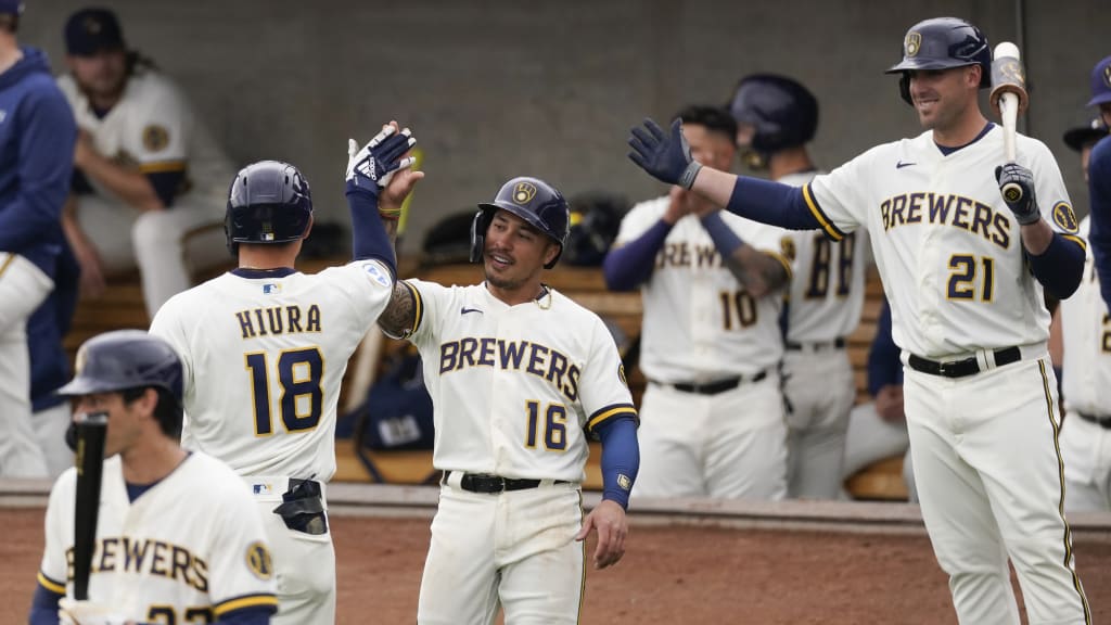 April 16, 2021: Milwaukee Brewers center fielder Jackie Bradley Jr