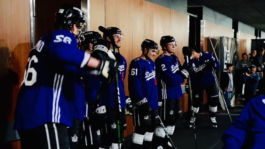 Los Angeles Kings ice girl wearing Los Angeles Dodgers jersey