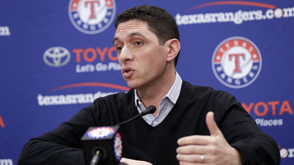Texas Rangers President of Baseball Operations and General Manager Jon Daniels addresses questions from reporters during a news conference at the team's ballpark, Tuesday, Jan. 16, 2018, in Arlington, Texas. (AP Photo/Tony Gutierrez)