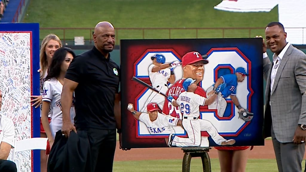 A mannequin wears the jersey of retired Texas Rangers player Michael Young  during a news conference in Arlington, Texas, Tuesday, June 18, 2019. The  Rangers announced Tuesday that the team will retire